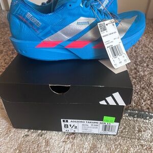 Adidas Kids Blue Sneakers with Silver and Pink Accents